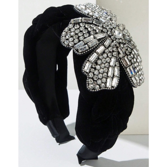 Luxe Velvet Rhinestone Floral Statement Headband